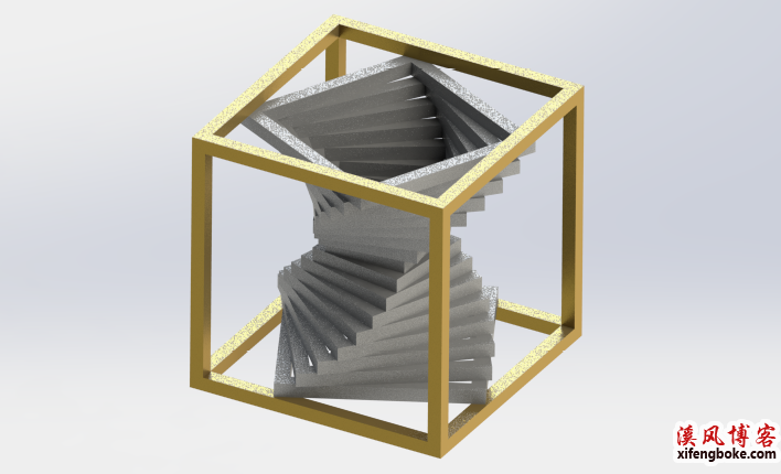 SolidWorks经典建模之螺旋台阶立方体练习，使用到线性阵列中变化的实例