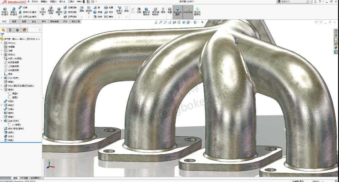 SolidWorks练习题之管道建模，投影曲线的使用