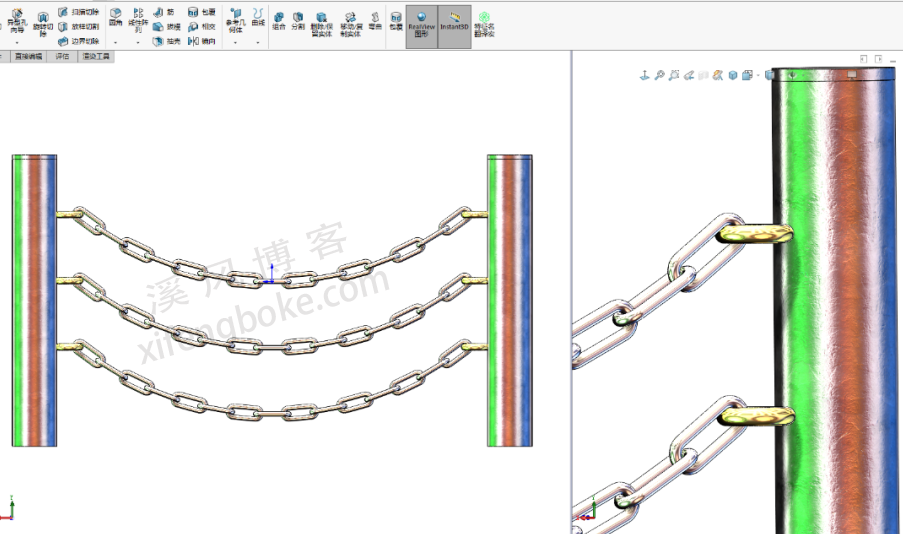 SolidWorks练习题之铁链防护栏建模，曲线驱动阵列的用法