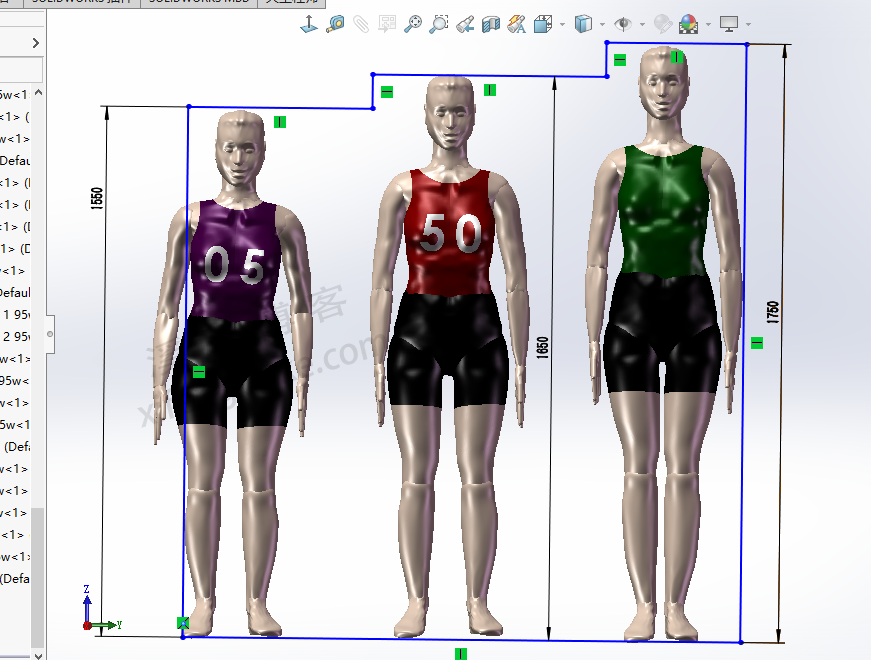 SolidWorks人体模型下载女士站立端坐等模型下载