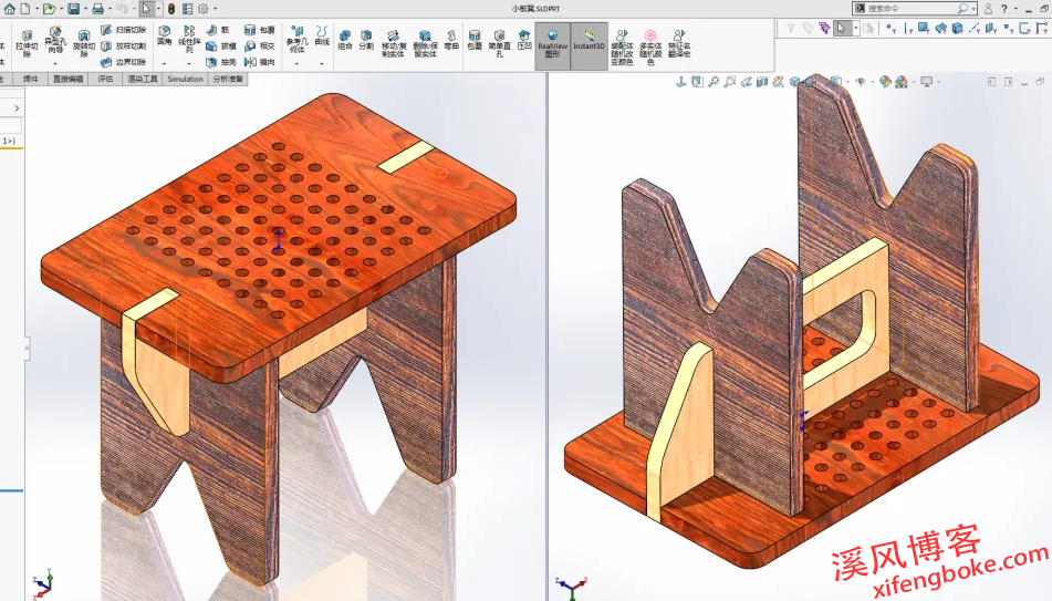SolidWorks练习题之多实体零件小板凳的建模