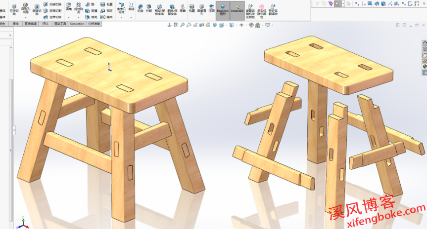 SolidWorks练习题之小木板凳的建模，看着简单，实则比较综合