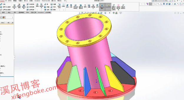 SolidWorks练习题之斜管加强筋建模，每个加强筋都不一样