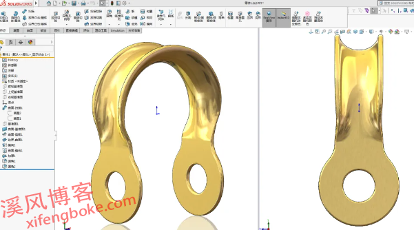 SolidWorks曲面练习题之双耳卡子建模，剪裁曲面曲面缝合边界曲面综合练习